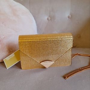 NWT Michael Kors Barbara Metallic Envelope Clutch w strap - Rose Gold